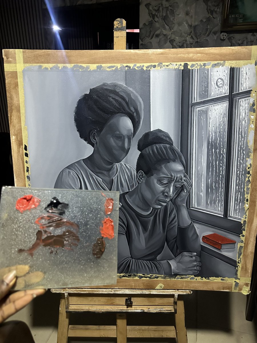 Thanks to everyone who followed the process of this painting❤️.. 
not fully done yet cause I always have write ups on the edges. Currently waiting for it to dry.    

Thnks yall..❤️❤️ 
Final reveal coming soon.