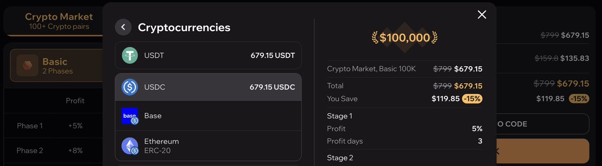 24 days ago we went live on Base.

Now you can pass the challenge and earn up to $800K trading on our Web3 prop platform, Base wallets &amp; payments in $ETH &amp; $USDC were enabled, verified Vault contract.

Here’s what we’ve seen so far 👇