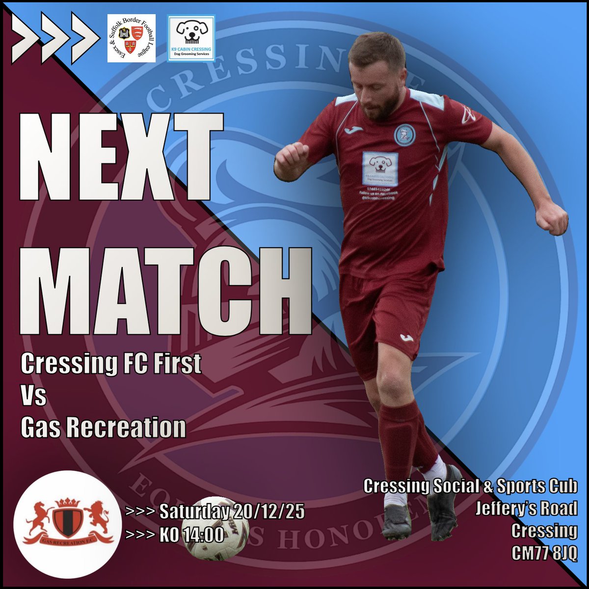 Coming up this weekend…

The firsts are at home as we host Gas Recreation in the Premier division of ESBL .

KO – 14:00🕑

Up the Cressing! ⚽️

📸 @jakedaleyphotography

#CressingFC
#K9CabinCressing
#UTC
