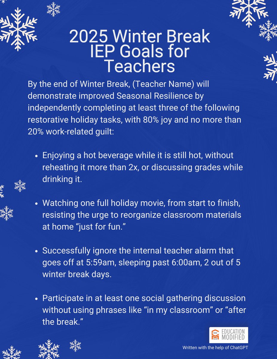 Happy Holidays to all school &amp; district staff &amp; teachers.  Enjoy a much-deserved, relaxing Winter Break!  😆