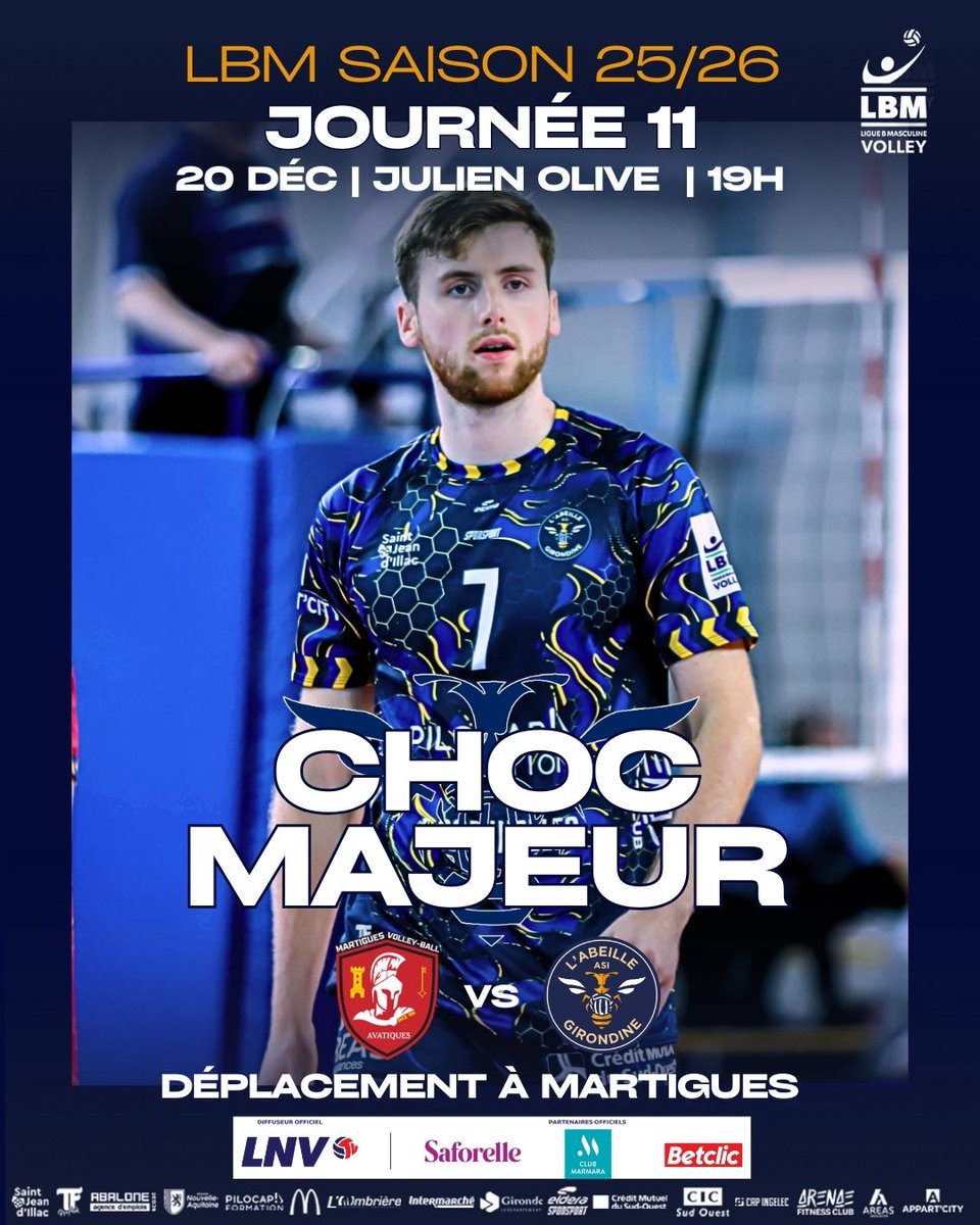 ASIVB's tweet image. [ 𝗖𝗛𝗢𝗖 𝗠𝗔𝗝𝗘𝗨𝗥 À 𝗠𝗔𝗥𝗧𝗜𝗚𝗨𝗘𝗦 ]
11ᵉ journée de LBM
L’Abeille Girondine ASI se déplace au Gymnase Julien Olive pour défier les Avatiques, en pleine dynamique.⚔️
Un test clé dans la course aux premières places.
🗓 Samedi 20/12 | 🕖 19h
📺 LNVTV.com