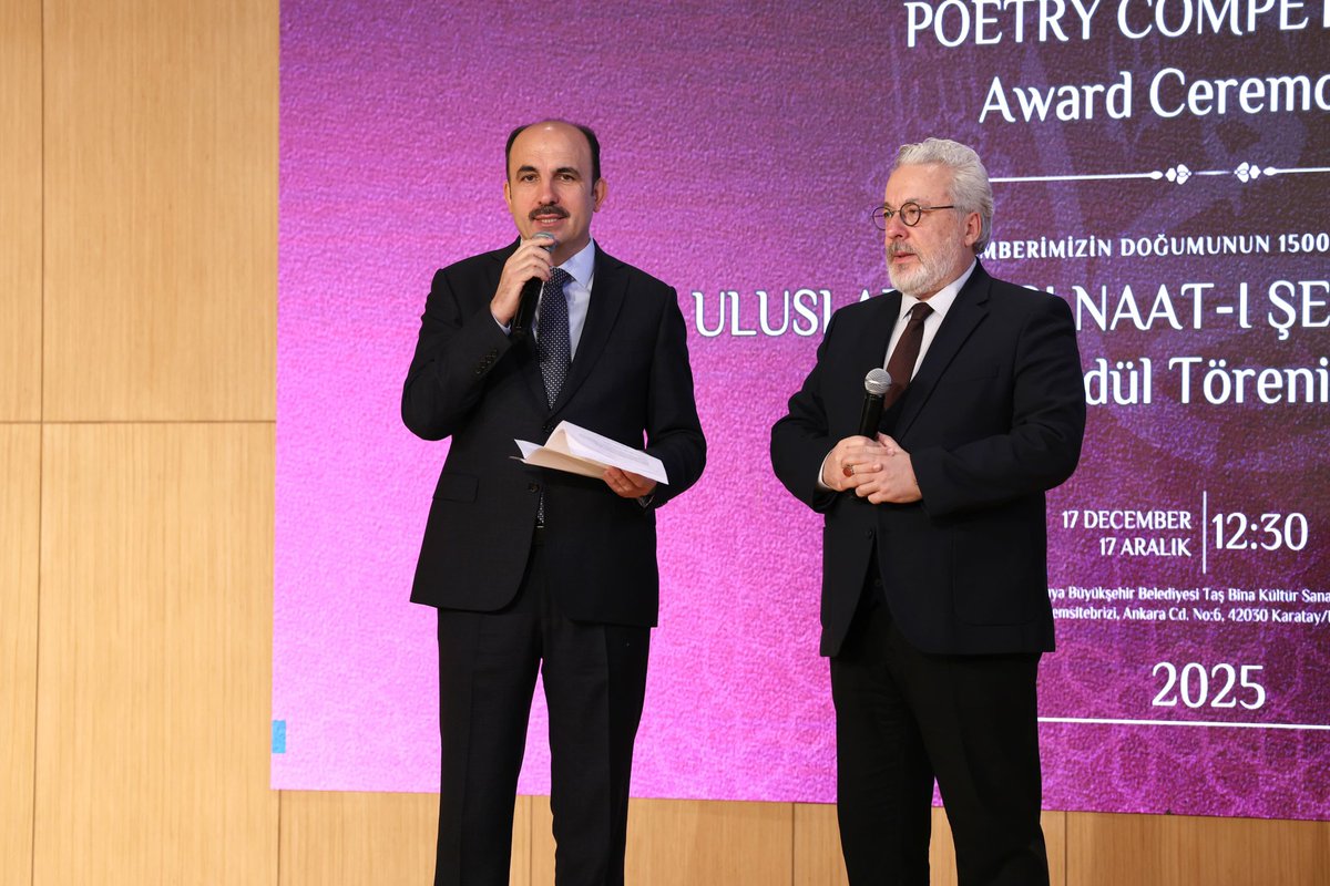 Cumhurbaşkanlığı himayelerinde; Konya Büyükşehir Belediyemiz, İslam İşbirliği Teşkilatı ve İslam Tarih, Sanat ve Kültür Araştırma Merkezi iş birliğiyle, Peygamber Efendimizin (s.a.v.) doğumunun 1.500. yılı onuruna düzenlenen “Uluslararası Naat-ı Şerif Yarışması”nda ödüller