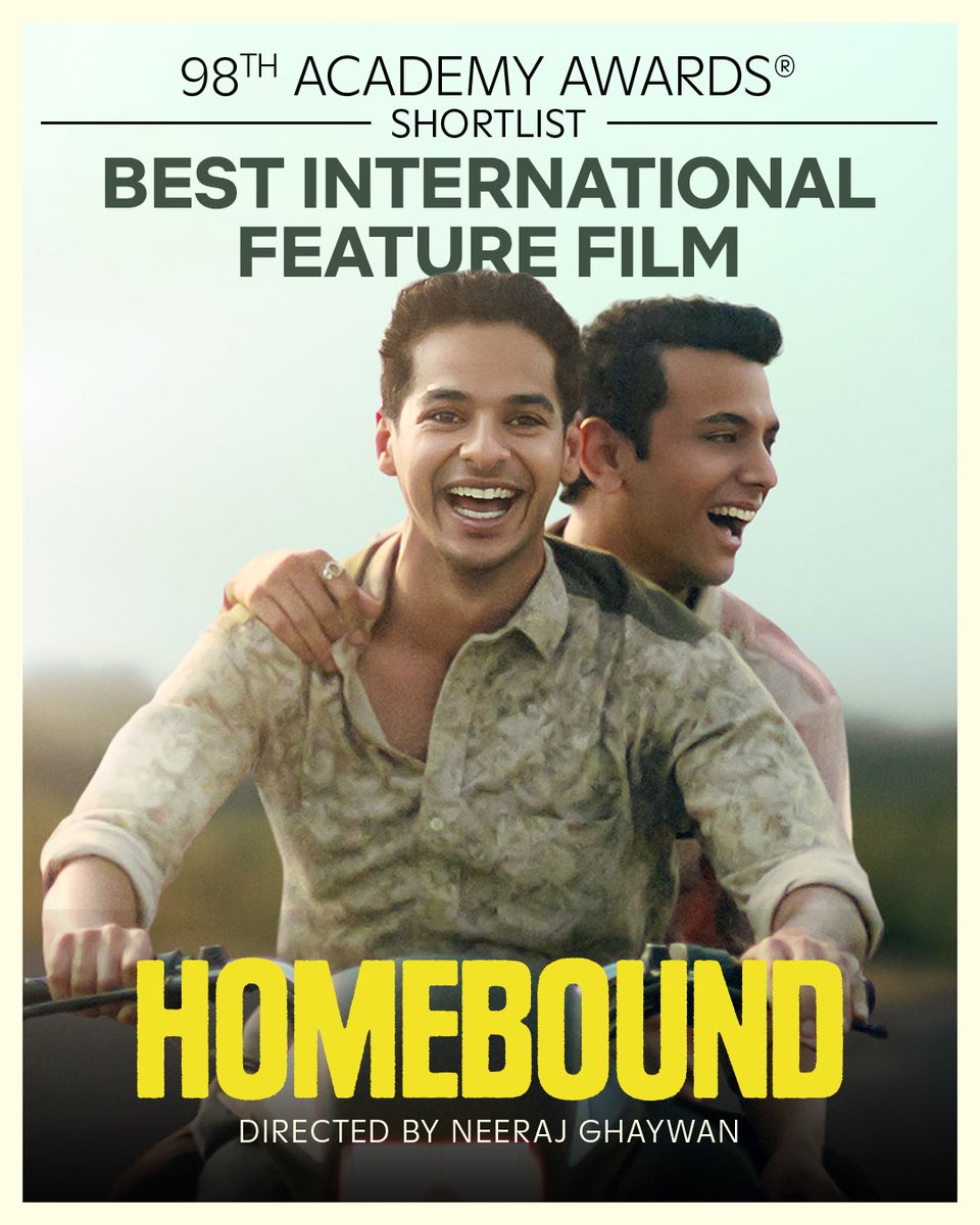 Homebound is officially shortlisted for Best International Feature Film at the 98th Academy Awards😭❤️😭❤️