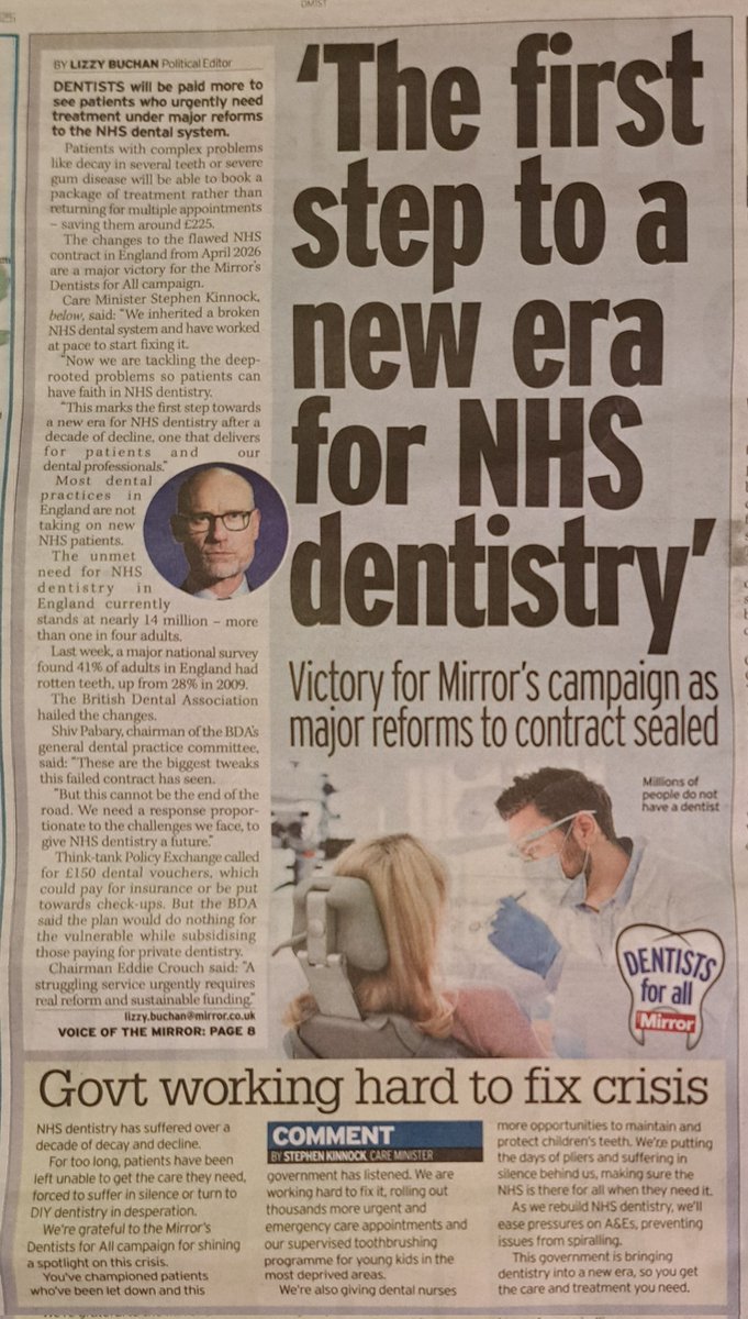 I'm proud of the work we are doing to turn NHS dentisty around. 

We’re increasing urgent dental appointments on the NHS by incentivising dentists to free up more time for complex and urgent dental care.

Getting an urgent dental appt on the NHS shouldn't feel like pulling teeth.