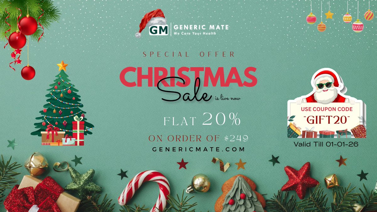 _john25__'s tweet image. #Christmas savings are live at @Genericmate 🎄

Access trusted products like Ivermectin, Fenbendazole, HCQS &amp;amp; Mebendazole while enjoying secure ordering and fast, discreet delivery.

Use code🎟️ "GIFT20" and get 20% Off Order Above $249