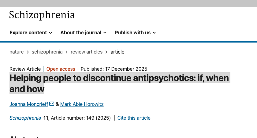 markhoro's tweet photo. We published a summary article on "Helping people to discontinue antipsychotics: if, when and how" (with @joannamoncrieff) and responses from many psychiatrists/commentators  https://t.co/KVcBlC0aIg https://t.co/4GgSMLJwKn