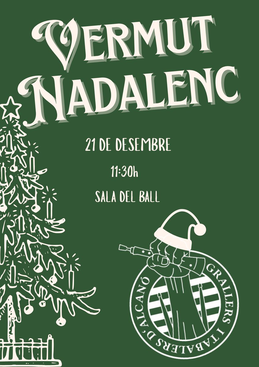 AjntAlcano's tweet photo. Des de l’Associació de Grallers i Tabalers us convidem al vermut nadalenc d’aquest diumenge 🎶🥁🍷
🕦 11:30 h
📍 Sala del Ball
Us hi esperem per compartir música, bon ambient i esperit nadalenc 🎄✨
#culturapopular #cultura #gralles #tabals #música https://t.co/wTzN02oA88