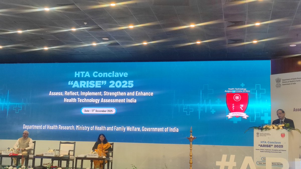 DhrHtain's tweet photo. DHR- HTAIn is hosting the annual HTA Conclave: ARISE 2025 on 17 Dec 2025 at Sushma Swaraj Bhawan New Delhi. A gathering of 130 participants from HTA resource centres were addressed by Prof Vinod Paul, Member Health Niti Aayog, Dr Rajiv Bahl, Secretary DHR &amp; Ms Anu Nagar, JS DHR https://t.co/k8IrMuMtuj