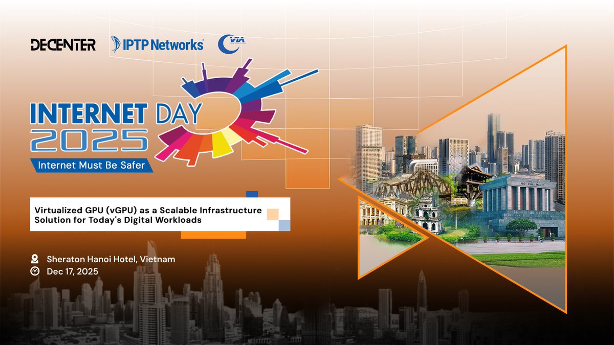 DeCenter_AIDC's tweet photo. 🌐 DeCenter at Vietnam Internet Day 2025

Today, DeCenter and @iptpnetworks are proud to participate in Vietnam Internet Day 2025 — a key annual forum bringing together policymakers, technology leaders, and enterprises to shape the future of Vietnam’s digital economy and internet infrastructure.

By joining Vietnam Internet Day 2025, DeCenter continues to engage with the broader technology ecosystem, exchange insights, and contribute perspectives on building scalable, trustworthy, and future-ready digital infrastructure for the AI era.

🔗 https://t.co/TYgwDK9xr0 
📍 Sheraton Hanoi Hotel, Vietnam
🗓 December 17, 2025

✨ Stay tuned for key takeaways and highlights from DeCenter at the event.

#DeCenter #InternetDay2025 #AICloud #DeCCM #AIDC #HCAI #EthicalAI