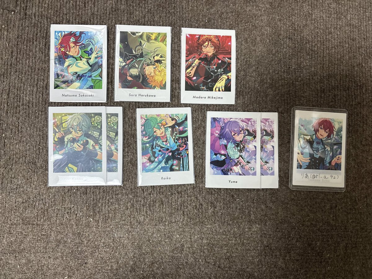 ri_a_9z's tweet photo. 【交換】 あんスタ ぱしゃっつ Vol.6 Action

┊︎讓┊
スバル 北斗 真 桃李 弓弦 鉄虎 翠 奏汰 藍良 マヨイ 巽 凪砂 ジュン 燐音 HiMERU こはく ニキ アドニス なずな 友也 光 創 敬人 維吹 夏目 宙 斑 カンナ ユメ ライカ

┊︎求┊︎
レオ 司

郵送
お気軽にお声掛けください https://t.co/ogkFeXTMnp