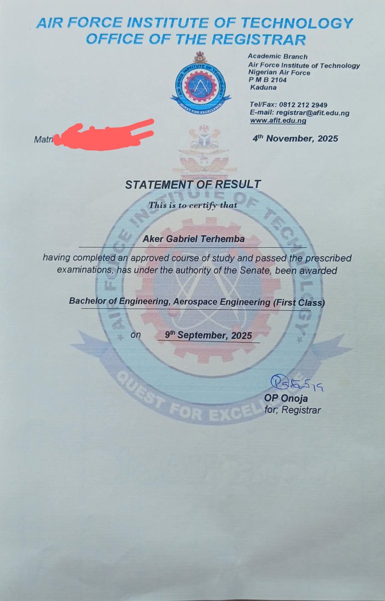 BenueFirst_'s tweet image. Another Benue genuis has emerged at the Airforce Institute of Technology, Kaduna.

Gabriel Terhemba Aker has graduated with a First Class in Aerospace Engineering.

All his time at the institution was characterized by hardworking, discipline, brilliance..

We celebrate this young…