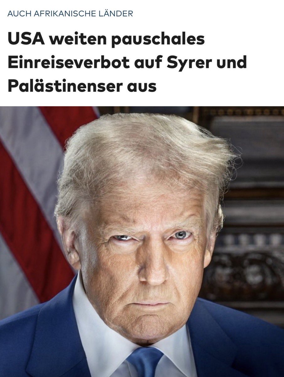 Während die Europäer immer noch schlafen, verhängt TRUMP weitere Einreiseverbote.

Länder mit vollständigem Einreiseverbot in die USA:

🇦🇫 Afghanistan  
🇲🇲 Myanmar  
🇹🇩 Chad  
🇪🇷 Eritrea  
🇭🇹 Haiti  
🇮🇷 Iran  
🇱🇾 Libyen
🇸🇴 Somalia  
🇸🇩 Sudan  
🇾🇪 Yemen  
🇨🇬 Republik Kongo  
🇬🇶