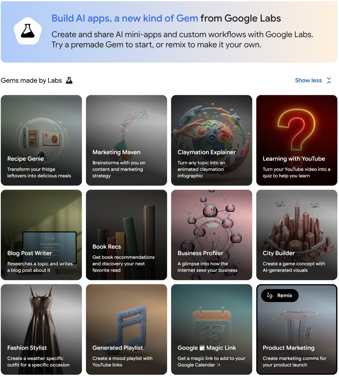 Google 宣布將Opal 整合進Gemini Gem裡
現在你可以在「Gems 管理員」中直接使用Opal開發應用
Opal 是一個低程式碼工具:透過自然語言+ 視覺化拖曳操作,就能創造一個能自動完成任務的AI Mini 應用。 」
