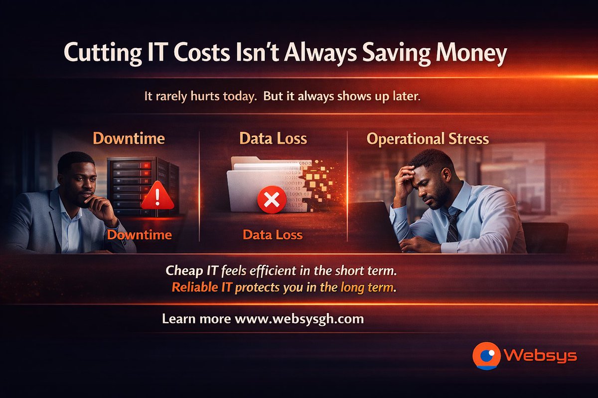 Trying to save money on IT often costs more.

Not immediately.
But eventually.

Downtime.
Data loss.
Stress.

Cheap IT feels smart today.
Reliable IT feels smart later.

Which cost are you really optimizing for?

#Tecnología #TechTrends