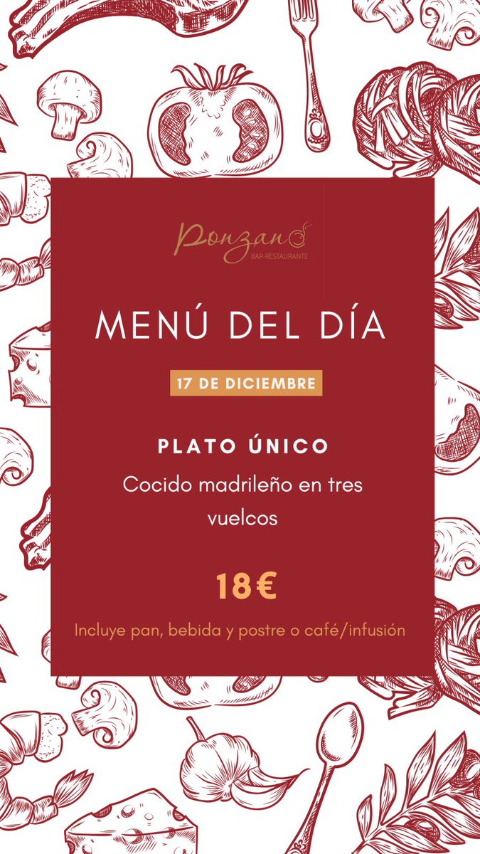 Miércoles y con este frío, ¿qué más necesitas que nuestro Cocido madrileño en tres vuelcos? Te esperamos en el 12 de Ponzano