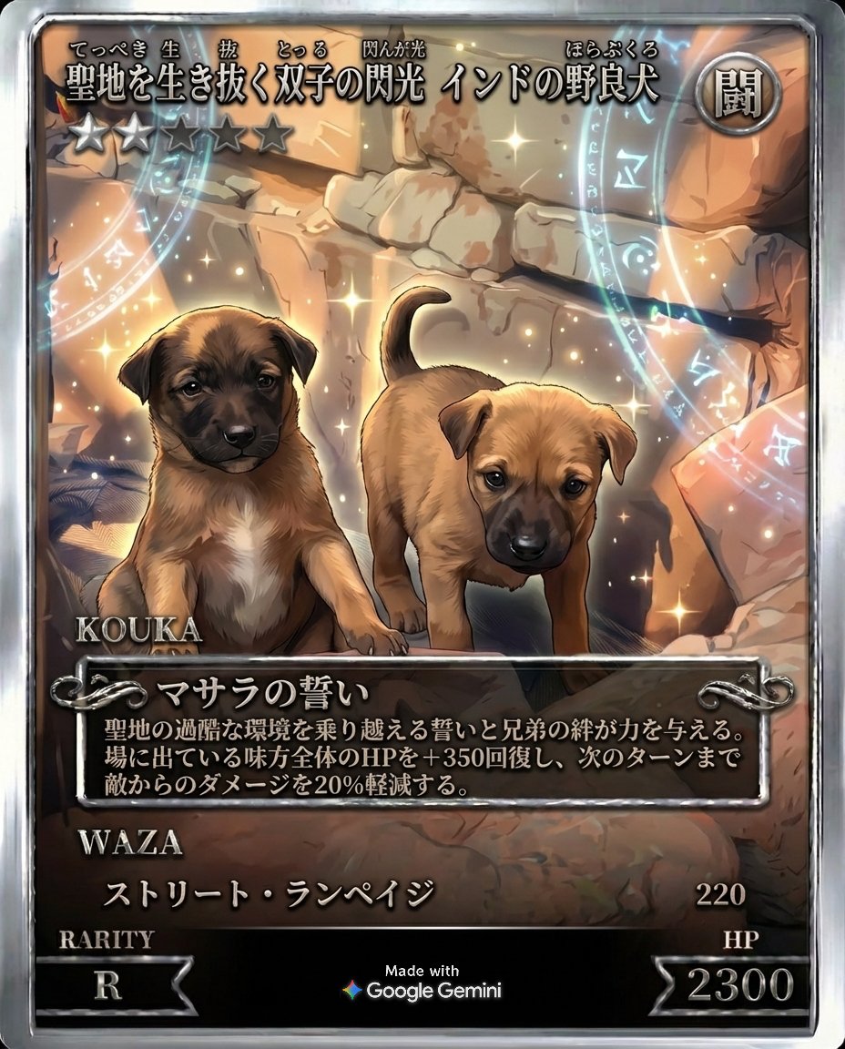 ペットカードジェネレーターでインドの野良犬のカードを作ったよ