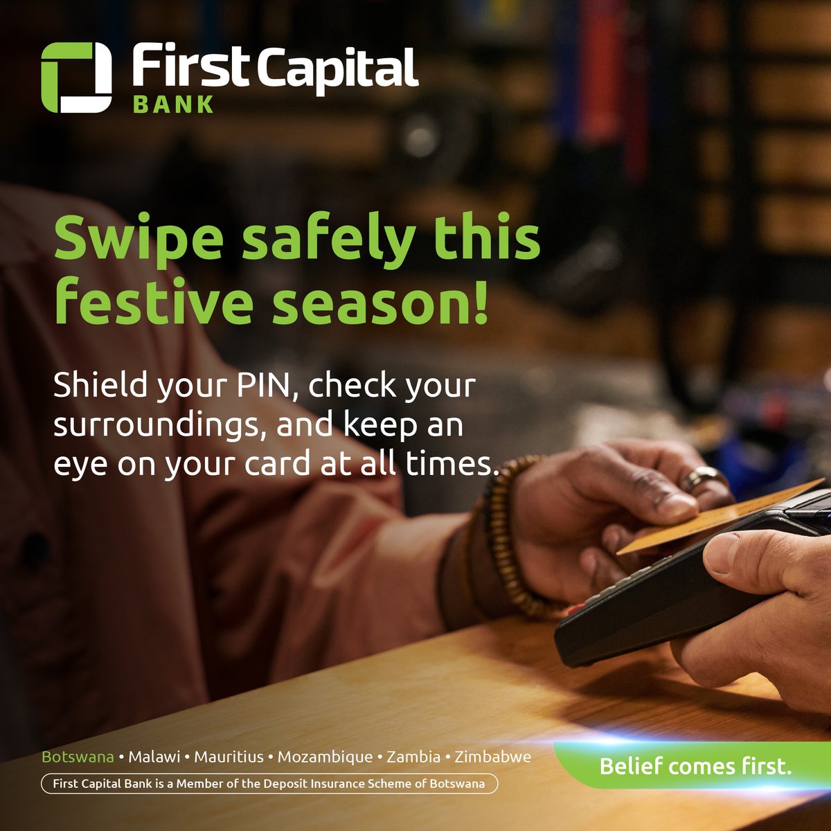 Shopping trips, restaurant bills, road travel pit stops. Your card gets a lot of action during the holidays. Take a moment to shield your PIN, stay aware of your surroundings, &amp; make sure your card never leaves your sight. 🙏

Safe swiping today saves you stress tomorrow. 🤞
