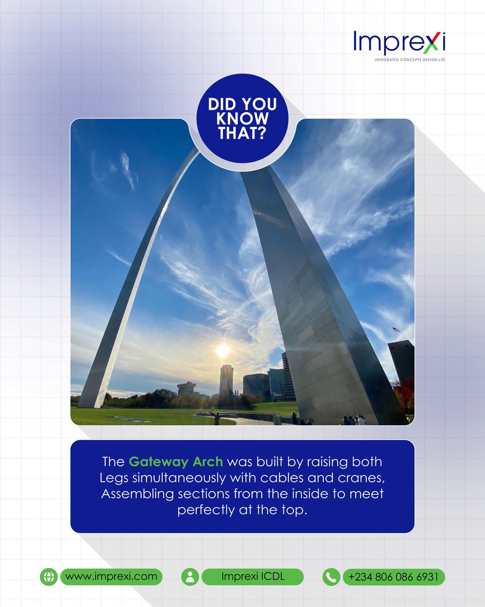 imprexiICDL's tweet photo. Did you know the Gateway Arch was built by raising both legs at the same time until they met perfectly at the top?

A powerful reminder that great design only works with precise execution.

#architecturefacts #construction #engineering #imprexiicdl https://t.co/AI3xvoaaXV