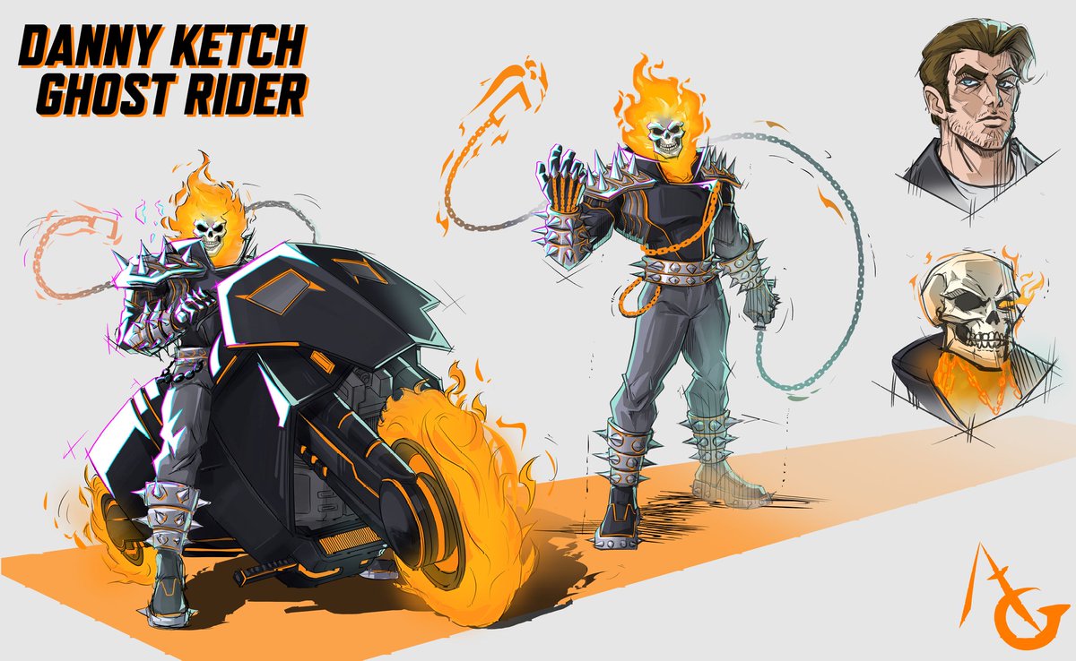 GHOST RIDER IN MARVEL RIVALS 

Hero concept sketch 
Danny Ketch as Vanguard 

WIP