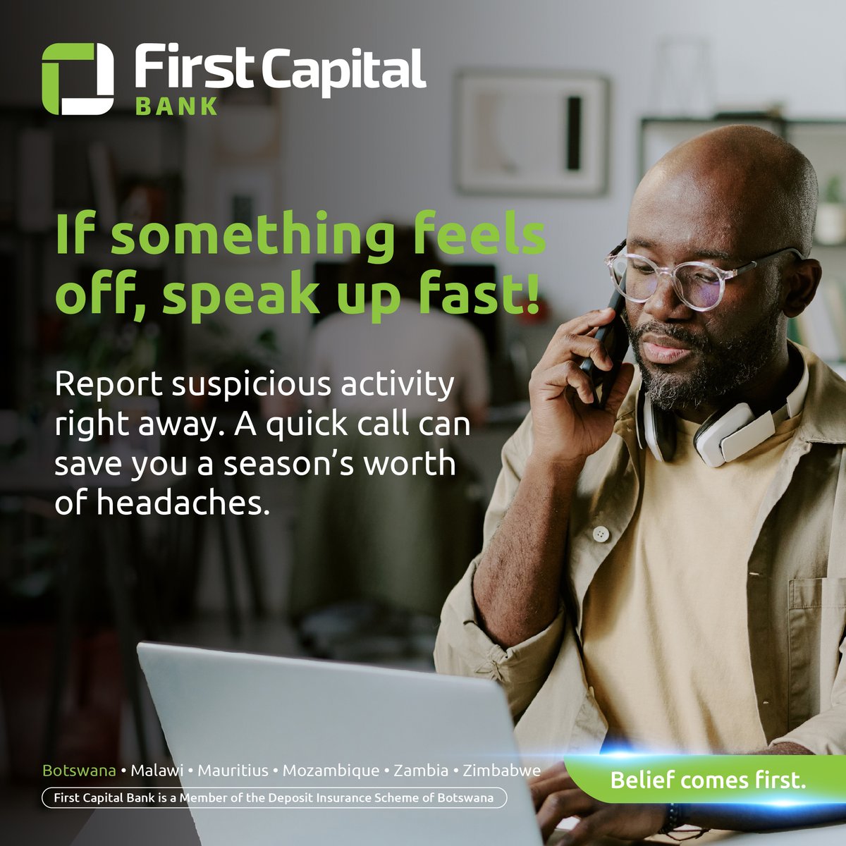 The festive season has been very busy, &amp; that’s exactly when suspicious activity can slip past unnoticed. If anything looks unfamiliar like a strange debit, a purchase you didn’t make, a bank message you don’t recognize - don’t wait it out or ignore it.

Reach out to us