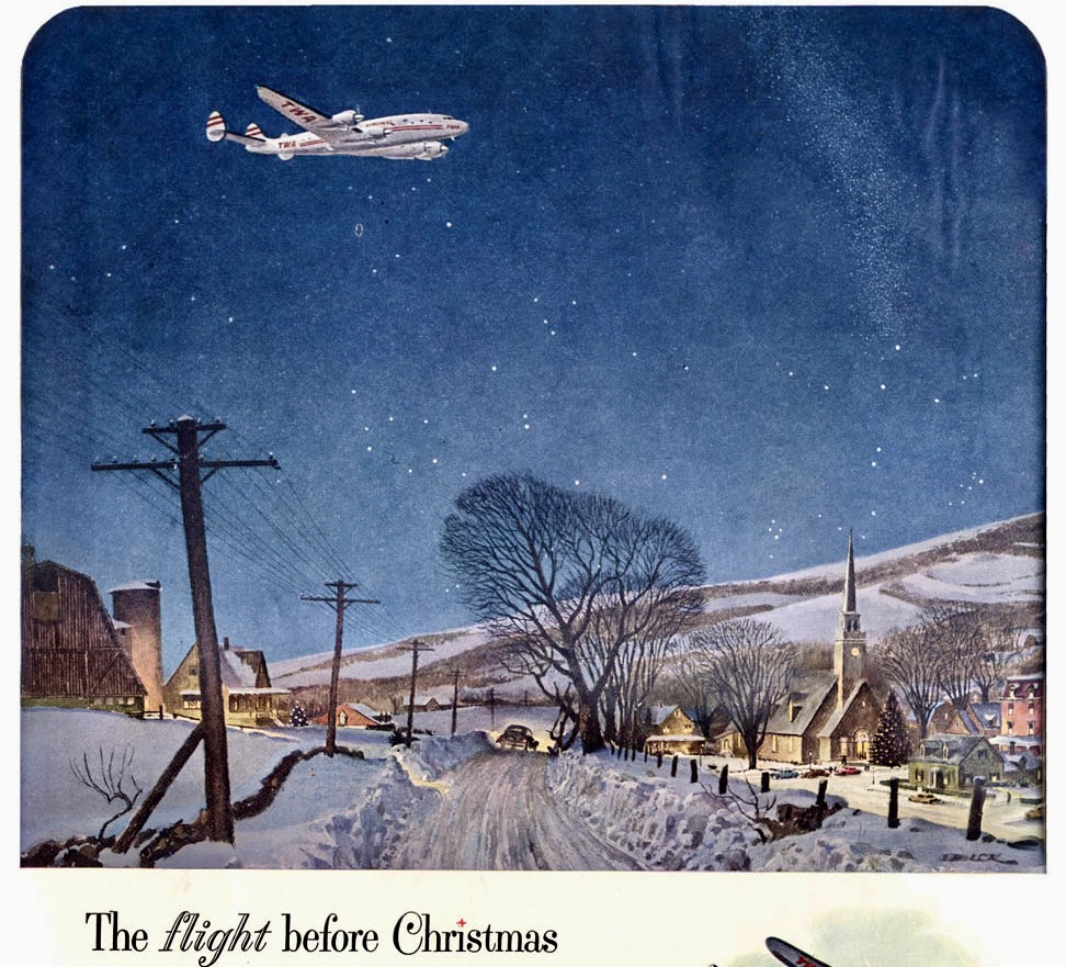 LRonLacy's tweet photo. In #DECEMBER 1950s
‘The flight before Christmas’
Illustration by Peter Helck (1893-1988)
#illustration #illustrationart #illustrationartists #PeterHelck #airlines #Christmas #Holidays #ChristmasTravel #HolidayTravel #AirTravel #1950s https://t.co/L1mW2iQyrE