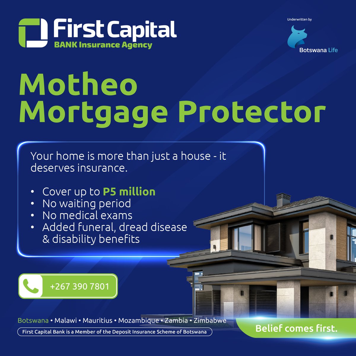 Your home is one of your biggest investments, start 2026 by protecting it.

Motheo Mortgage Protector offers you cover up to P5 million with no waiting period or medical exams, plus added benefits! Make long-term security for the place your family calls home your priority this