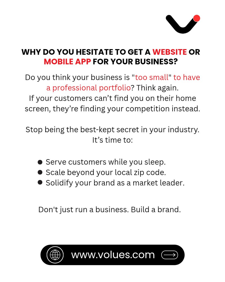 TeamVolues's tweet photo. Is your business "too small" for an app? Or is your mindset? 🧐

Waiting to build your digital presence is like waiting to buy land after the city is already built.

You’re losing more than just sales; you’re losing trust. https://t.co/GODMB5Mw49