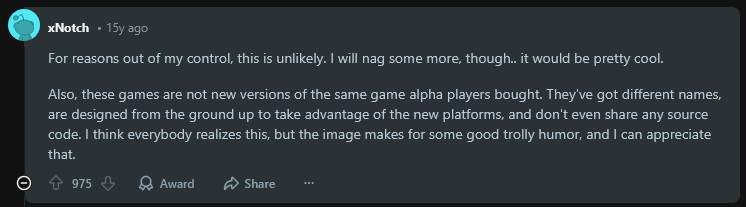 Azbulldog's tweet photo. @uncle_deluge @notch @notch responded to this very claim at one point.
https://t.co/wzLJNGeMNT https://t.co/ebDi95hrg8
