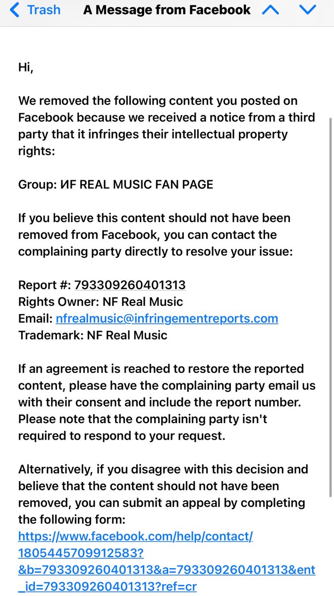 I just took over for a person who no longer wanted to run one of the biggest fan pages for NF on Facebook. I was a mod for a couple of years. They just removed the page. Gone. 350k fans on it. Gone. I approve all posts and ban any spam and try so hard to keep it straight. All