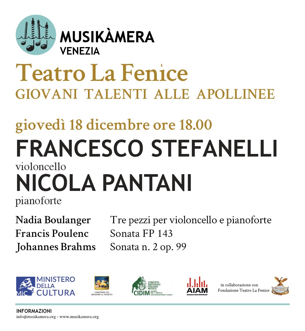 Musikamera_Ve's tweet photo. Ultimo appuntamento con i "Giovani talenti alle Sale Apollinee" giovedì 18 dicembre alle 18.00 - https://t.co/Q1rrQNsf9o https://t.co/F9QLT29xhc