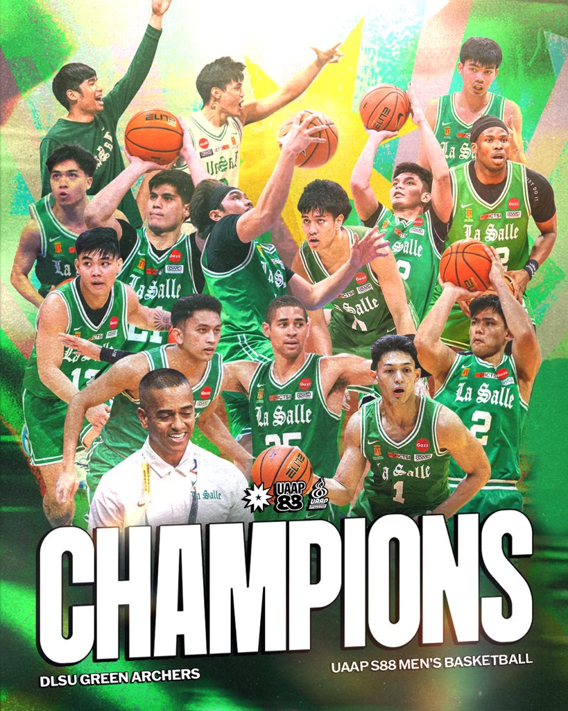 TheLaSallian's tweet image. SPORTS: The DLSU Green Archers come out victorious off their new-age rival trilogy against the UP Fighting Maroons, gallantly reclaiming the #UAAPSeason88 Men’s Basketball crown in Finals Game Three earlier tonight, December 17, at the Smart Araneta Coliseum. #TLSUAAP88