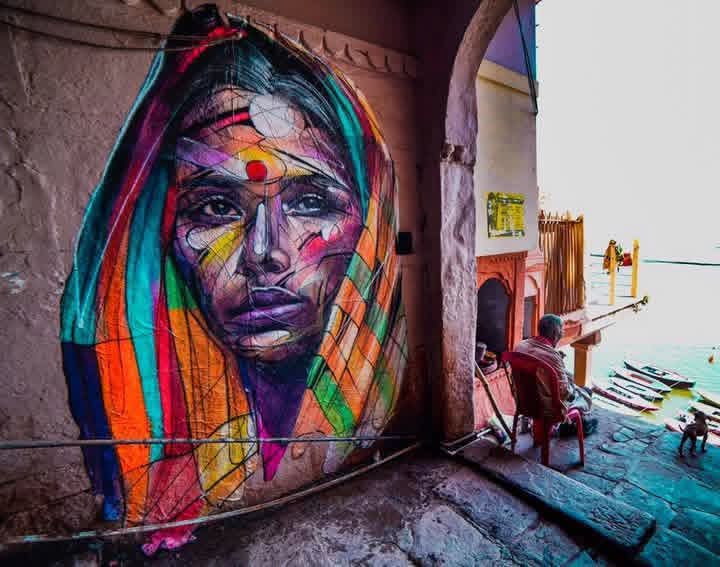 PatrickFavrel's tweet photo. #StreetArt by #HOPARE in #Bénarès India https://t.co/0w14CxsUWm