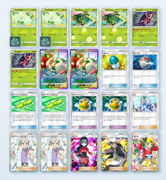 Really strong day 1 deck!

Dig for basics / evolve with grow 📈
Get 2 spiders on the bench 🕷️
Whimsicott then blasts everything down!

<a href="/PokemonTCGP/">Pokémon TCG Pocket</a>