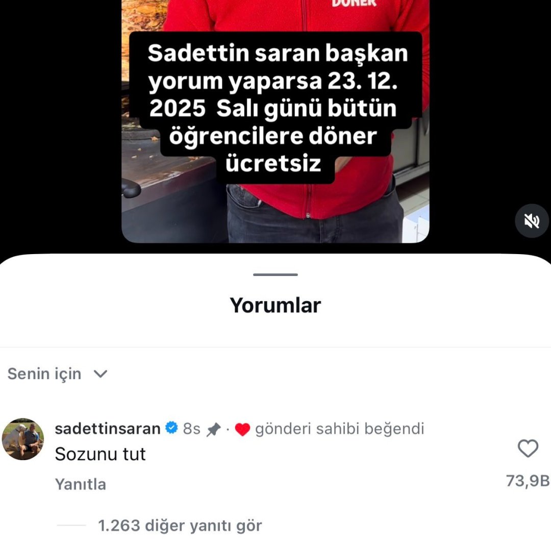 Dönerci: Başkan Sadettin Saran yorum yaparsa öğrencilere ücretsiz döner dağıtacağım.

Sadettin Saran: “Sözünü tut.”
