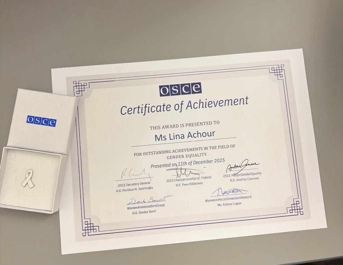 👏 Congratulations to our colleague, <a href="/_LinaAchour/">Lina Achour</a> , for receiving the 2025 White Ribbon Award for her outstanding engagement for advancing gender equality in the <a href="/OSCE/">OSCE</a> at last week’s PC. 🇧🇪 is proud of this achievement!