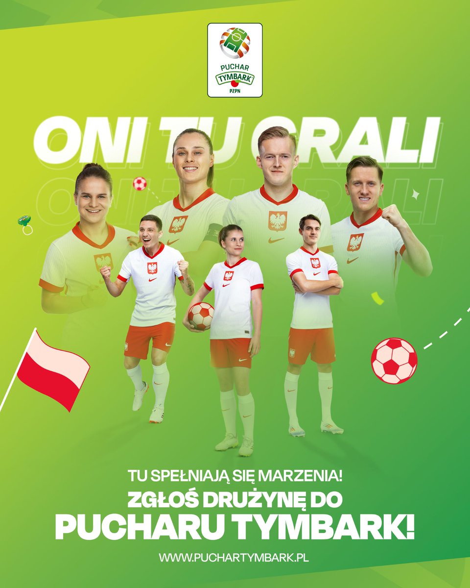 ZAPISY DO PUCHARU TYMBARK DO 31 STYCZNIA 2026 🏆
Od 26 lat dzieci w całej Polsce rywalizują w Pucharze Tymbark, do udziału w ubiegłorocznej, XXV edycji rozgrywek zgłosiło się ponad 13 tys. drużyn.

Zapraszamy do udziału w kolejnej edycji: slzpn.pl/to-oni-repreze…