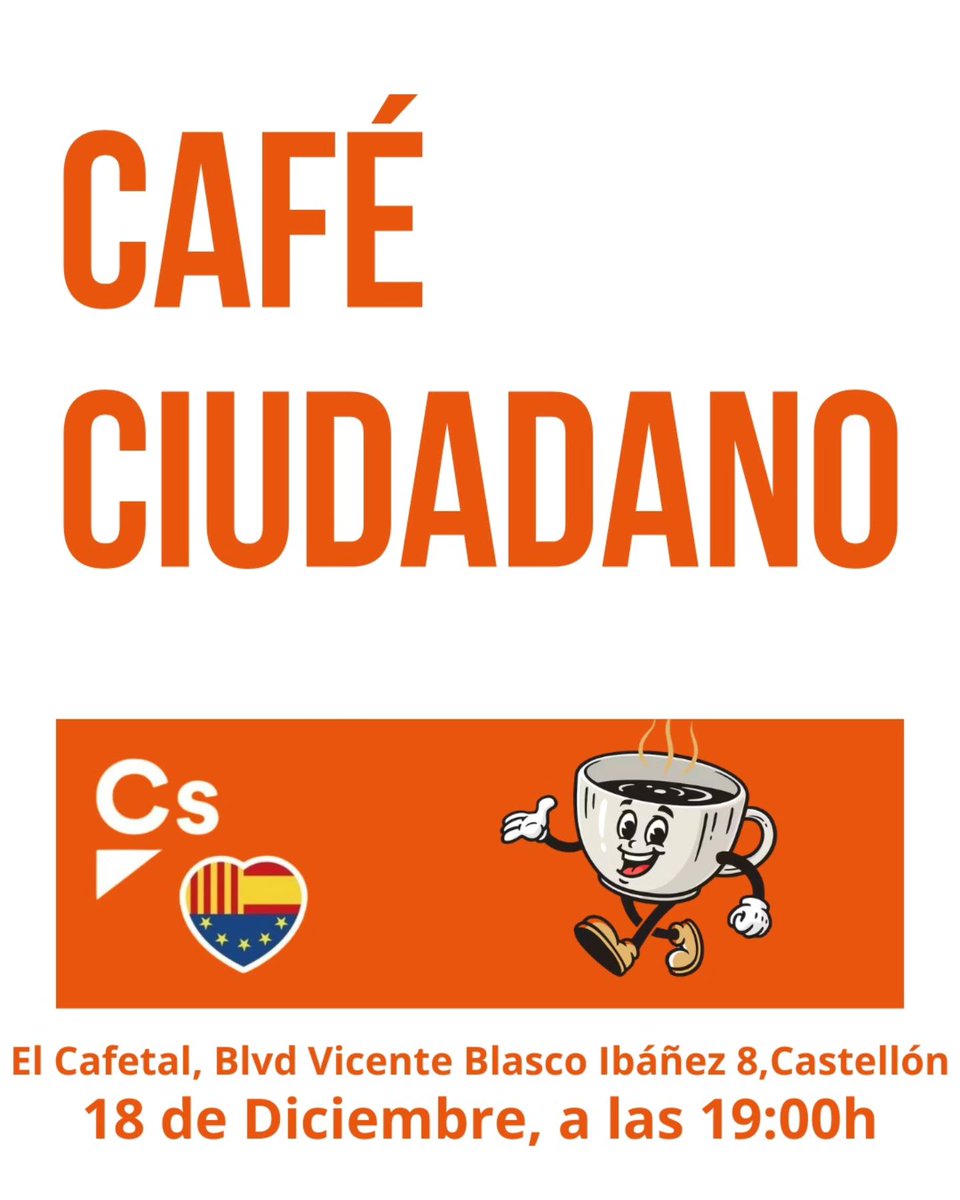 CsCastellonC's tweet photo. Mañana 18 de diciembre te esperamos en #Castellón para un café con la coordinadora autonómica de @CsCValenciana @Aracelidemoya15 https://t.co/F8frEqDo61