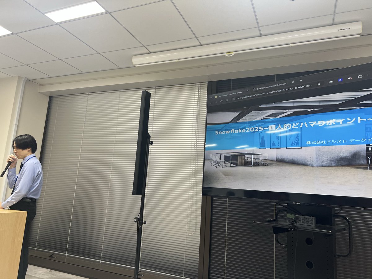 cs_dev_engineer's tweet image. アシストの山本さんからLTスタート！
Polar Bar Osaka #1 2025 Winter techplay.jp/event/988959?u… #Snowflake #Tableau #Meetup