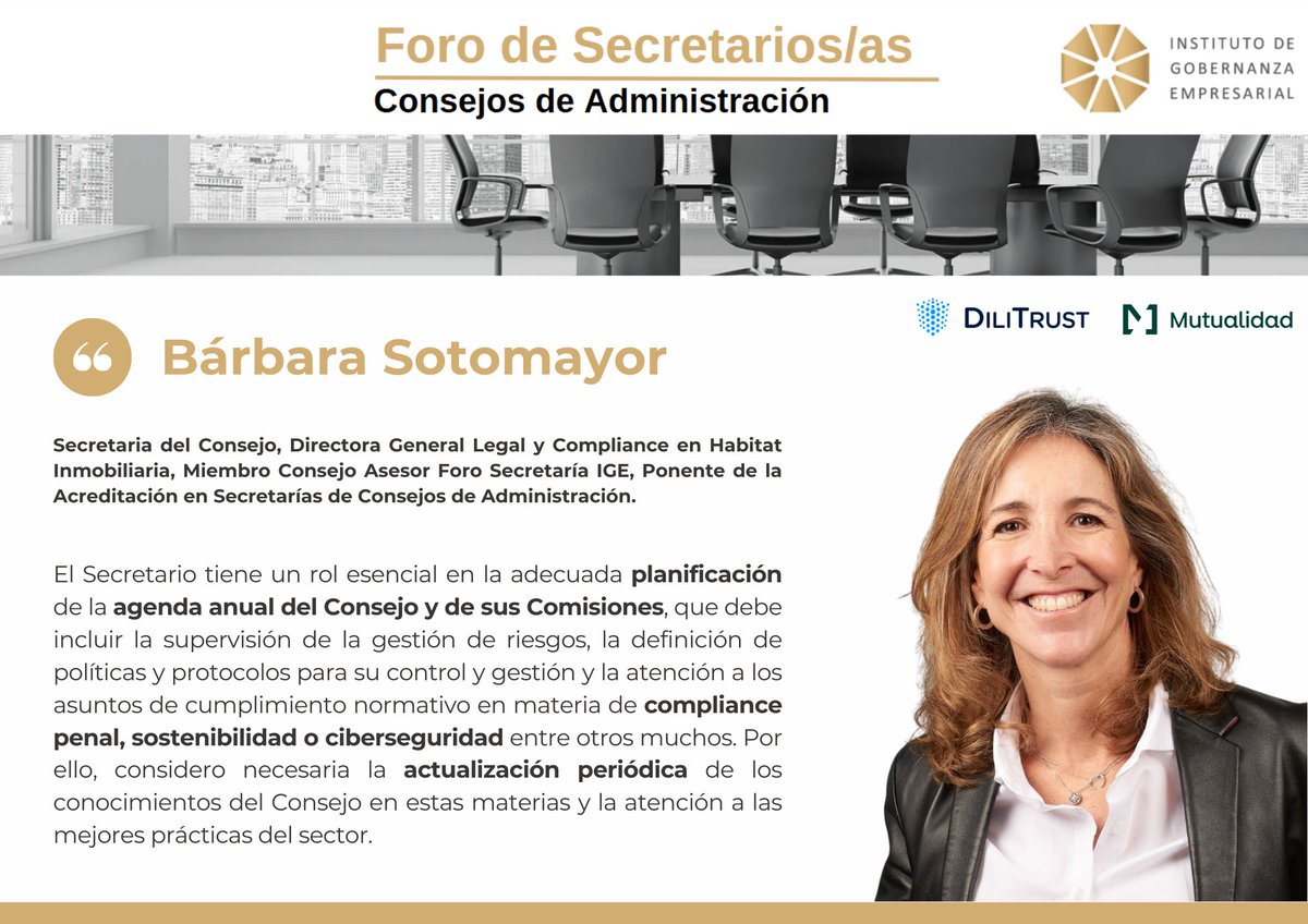 📌 Las funciones de los secretarios/as garantizan el cumplimiento y la correcta gestión corporativa.

Bárbara, como ponente de nuestra #AcreditaciónSecretarías impulsa su profesionalización, promoviendo conocimientos, habilidades y estándares. 

En enero inauguramos edición 2026!