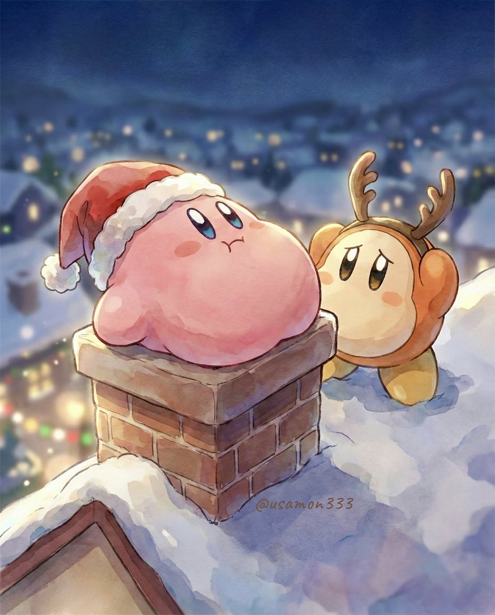 usamon333's tweet image. 食べ過ぎサンタ、煙突に詰まる！
#カービィ