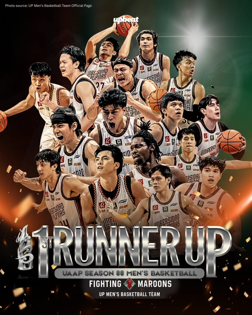 THANK YOU, UPMBT ⛹️‍♂️✊🥈

After a tense season-long confrontation, the UP Fighting Maroons leave UAAP S88 Men’s Basketball as the First Runner Up! The UP community paid witness to your blazing fight, and it was a good one, nonetheless.

#WearYourPride
#UPFight
#UAAPSeason88