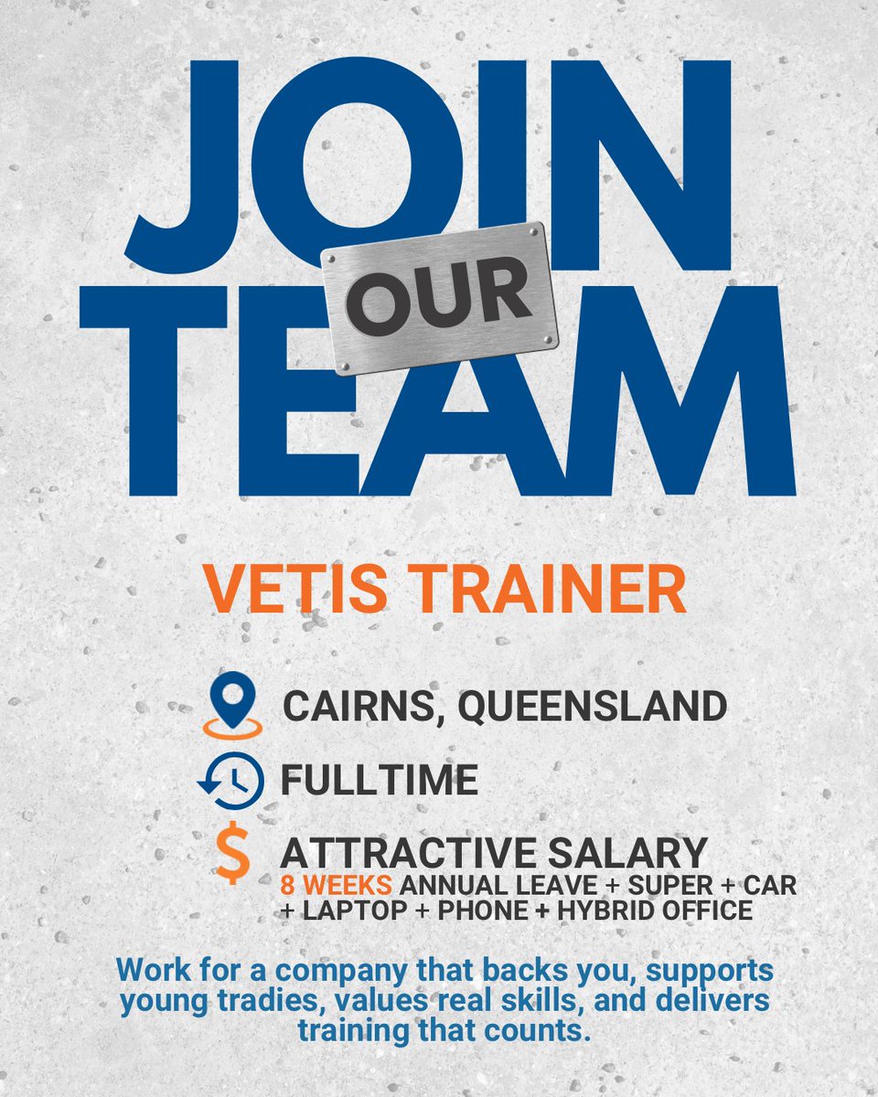 BlueDogTraining's tweet image. Cairns tradies and VET trainers. We are hiring a full time Trades Trainer. Home and school based role with eight weeks paid leave, company vehicle, and TAE support available. Make real impact every day.
ap1.hubs.ly/y0sClK0