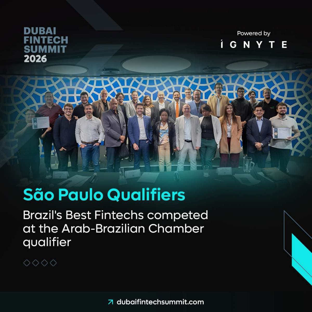 DubaiFinTechSum's tweet photo. DUX wins the São Paulo qualifier 🇧🇷 and heads to the FinTech World Cup Finals Powered by @Ignyte_AE at #DubaiFinTechSummit (11–12 May 2026).
Shoutout to Parabank 🥈 & Smart Rent 🥉
See you in Dubai! 🇦🇪
To know more: https://t.co/LHCD4nqLAQ
#FintechWorldCup https://t.co/2Ls20B0NUJ