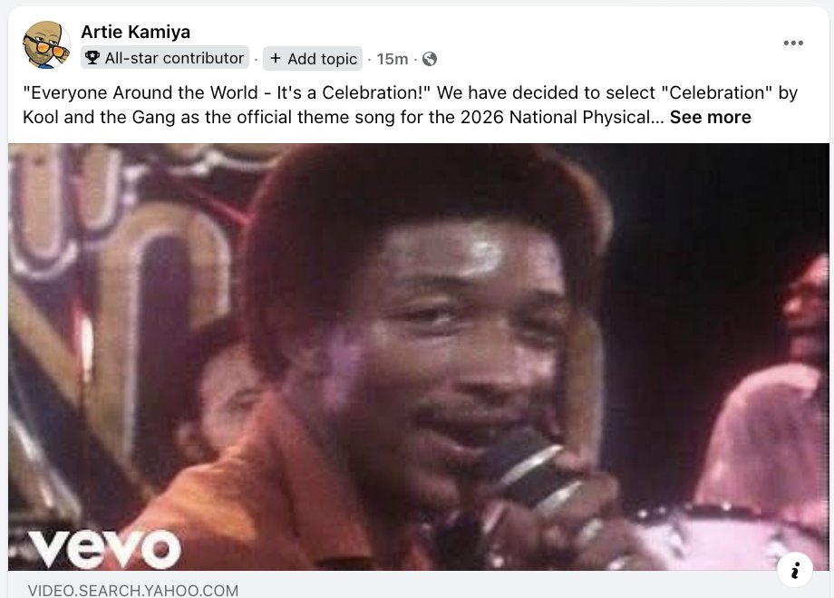 "Everyone Around the World - It's a Celebration!" We have selected "Celebration" by Kool and the  Gang as the official theme song for the 2026 National Physical Education  Institute in Asheville North Carolina (July 23-24, 2026). Who wants to join us?