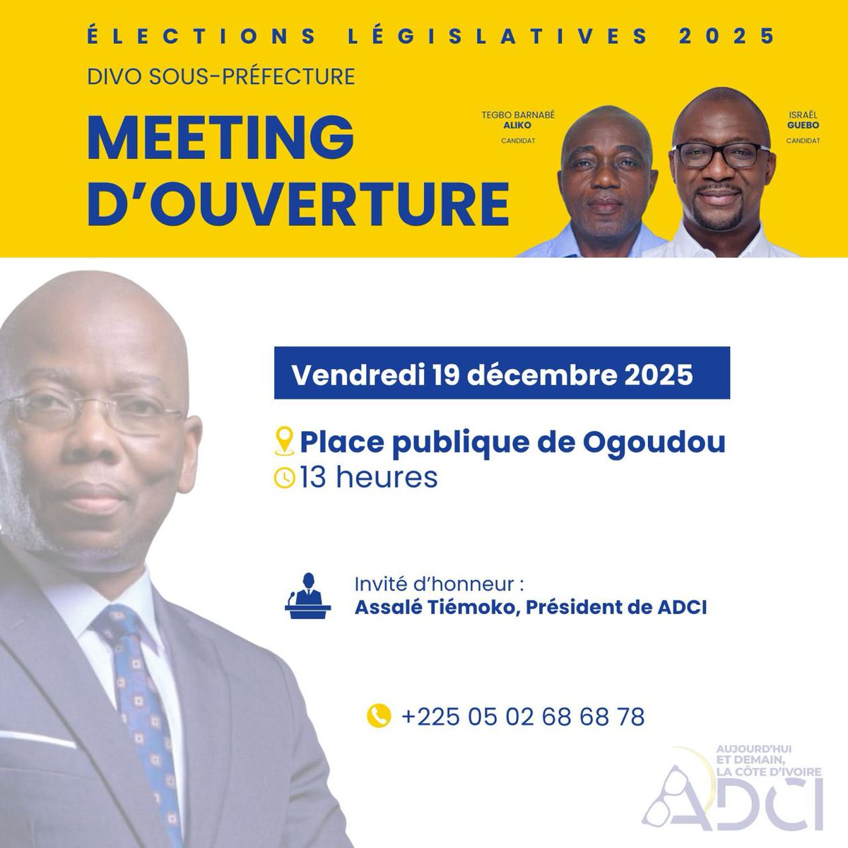Vous êtes mes invités !

Ce vendredi 19 décembre 2025, à partir de 13 heures, à la place publique de Ogoudou, nous ouvrons officiellement notre campagne des élections législatives.

Ce n'est pas un simple meeting de lancement. C’est l’aboutissement de plus de 300 rencontres
