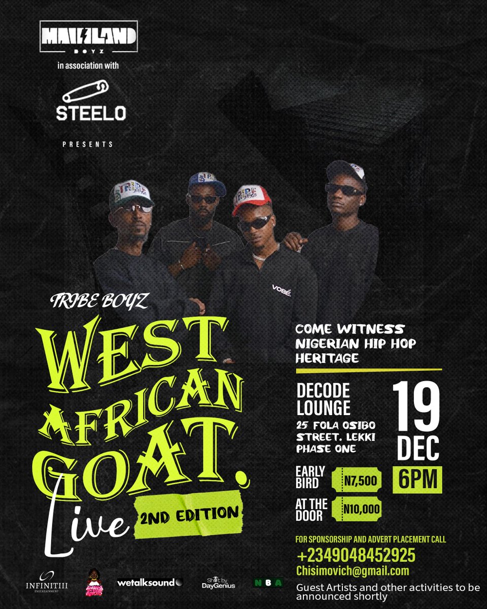 LookatPayBac's tweet image. The rowdiest Gang lagos has ever seen! 4 niggas with the power of 400! This one no be sparta! Pull up and rage with the @_tribeboyz ⁦@YG_Tha_gOD⁩ ⁦@whoistawati⁩ 

paystack.shop/wag-live-2