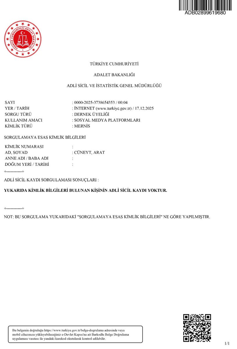 Yürüttüğüm hukuki mücadelenin sonuç vermesiyle adli sicil ve arşiv kaydım silindi. İyi ki bir avuç dostum, kıymetli avukatlarım, onurlu hâkimlerimiz ve savcılarımız var.