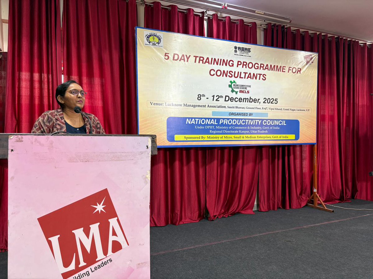 LucknowManagem3's tweet photo. Lucknow Management Association in collaboration with the National Productivity Council (NPC) and the Department of MSME, Government of India, successfully organized a 5-Day Consultant Training Programme under the MCLS/LEAN Scheme of the Ministry of MSME. https://t.co/NA5aMOYlTx
