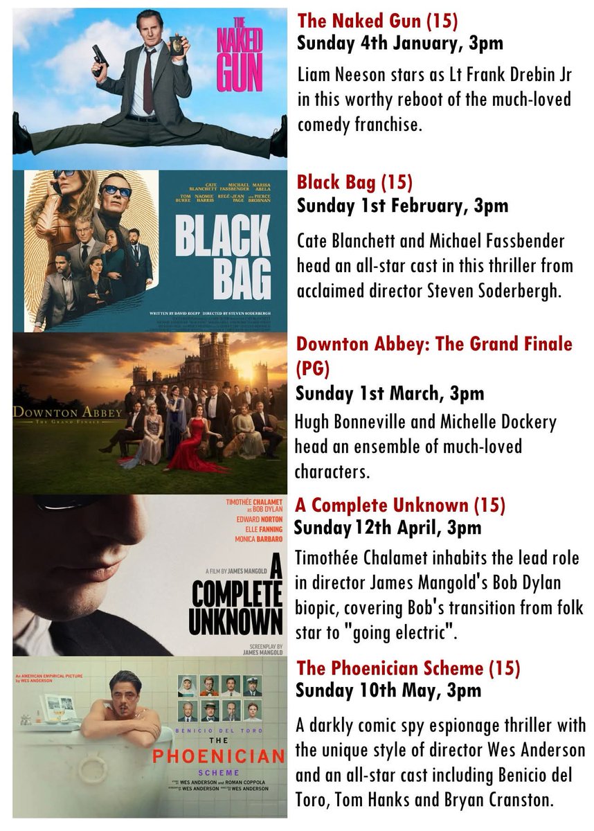 HethersettVS's tweet image. Something for everyone is our Spring programme, especially fans of comedy, spy thrillers, period dramas and biopics! Plus Neeson, Blanchett, Bonneville, Chalamet and del Toro!