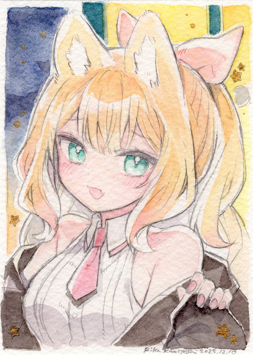 今日の水彩 ふわふわポニテ